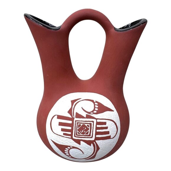 Authentic Native American Wedding Vase Pottery Southwest Art Carved Serpent 7.5" - Picture 1 of 8
